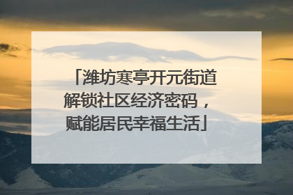 潍坊寒亭开元街道解锁社区经济密码，赋能居民幸福生活